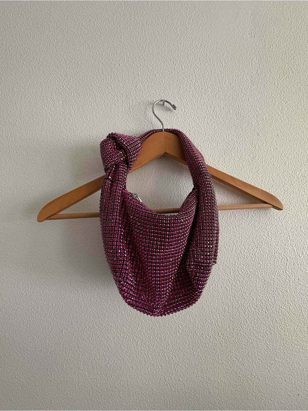 Madison West Sparkling Fuchsia Rhinestone Dumpling Evening Purse